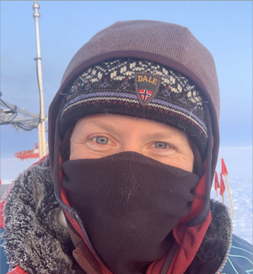 Anne Gold poses all bundled up in the Arctic!