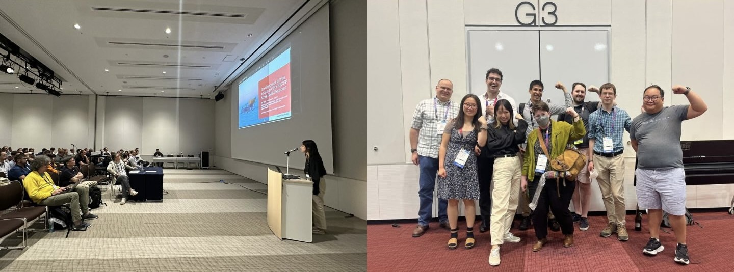 Yuka presenting their BICEP information (left) and spending time with their team (right)