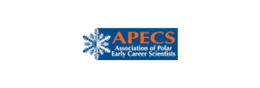 APECS logo, orange and white lettering on a blue background with a white snowflake