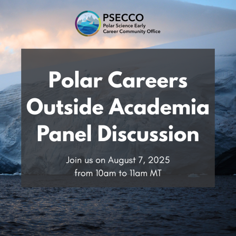 Large blue glacier with text overlaid: "Polar Careers Outside Academia."