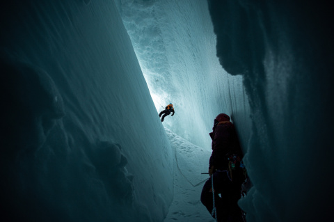 The view from below - Abseiling into a crevasse on Ross Island