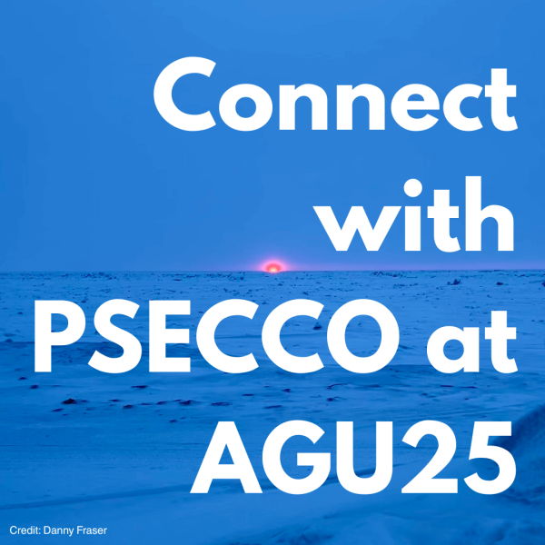 Connect with PSECCO at AGU25 - picture of first sunrise of the winter in the Arctic in the background, Photo by Danny Fraser