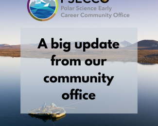 PSECCO Polar Science Early Career Community Office - A big update from our community office | Image of people on a boat doing science in the Arctic | Photo by Zach Montes
