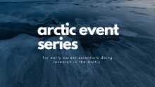 the text 'Arctic event series' is overlain on type of a photo of dark blue sea ice