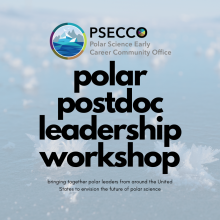 polar postdoc leadership workshop text pasted on top of a photo of ice crystals on sea ice